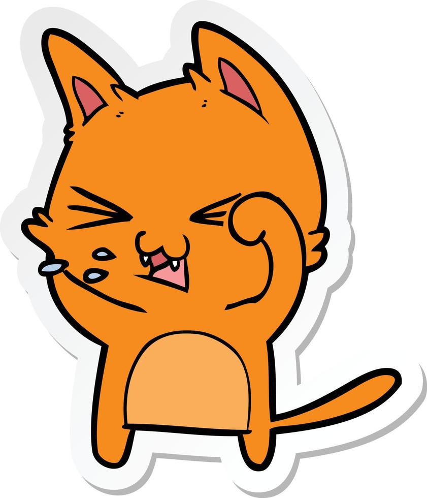 sticker of a cartoon cat hissing vector