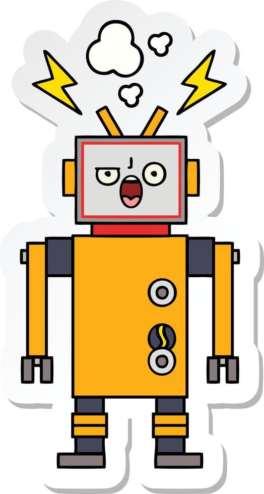 sticker of a cute cartoon broken robot vector