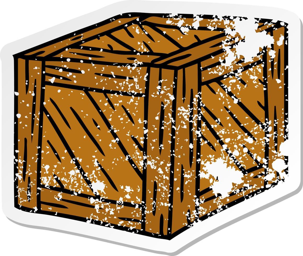 distressed sticker cartoon doodle of a wooden crate vector