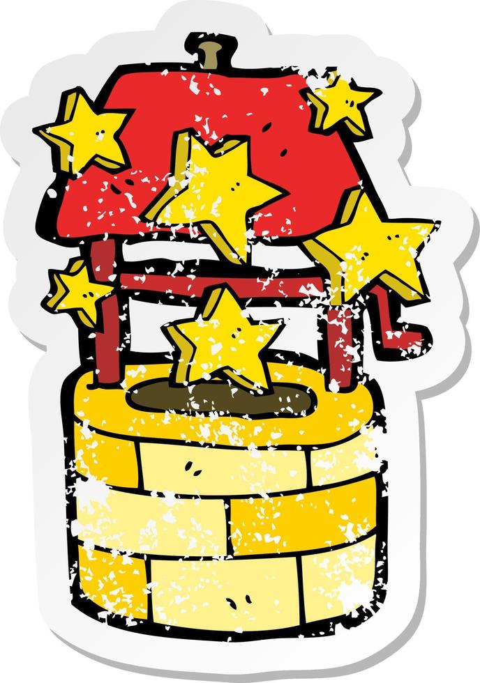 retro distressed sticker of a cartoon wishing well vector