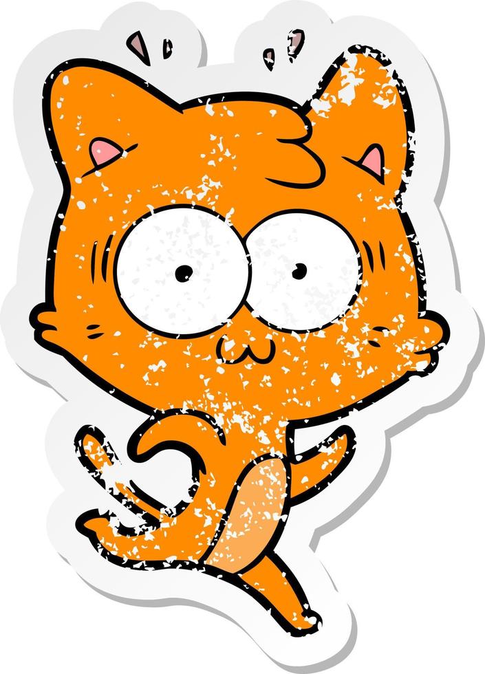 distressed sticker of a cartoon surprised cat running vector