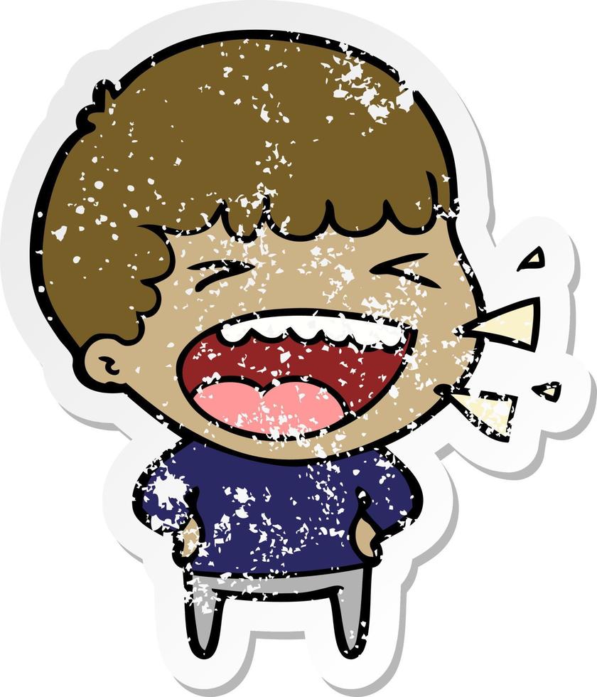 distressed sticker of a cartoon laughing man vector