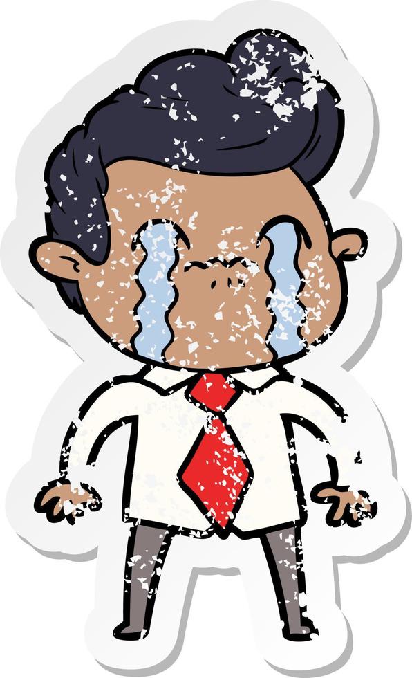 distressed sticker of a cartoon man crying vector
