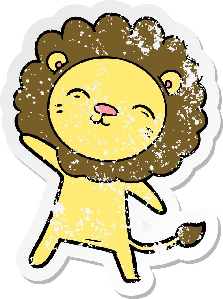 distressed sticker of a cartoon lion vector