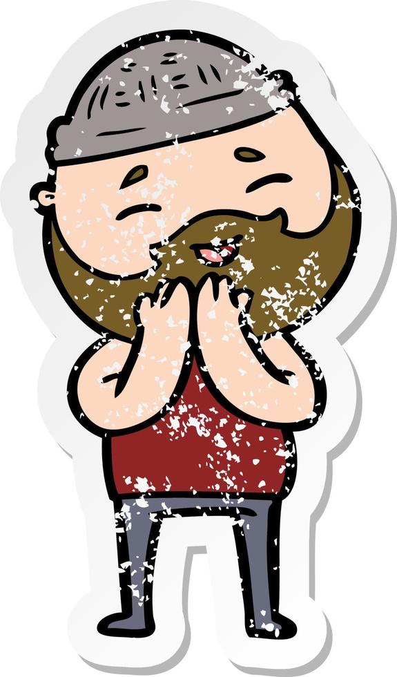 distressed sticker of a cartoon happy bearded man vector