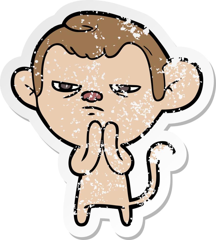 distressed sticker of a cartoon monkey vector