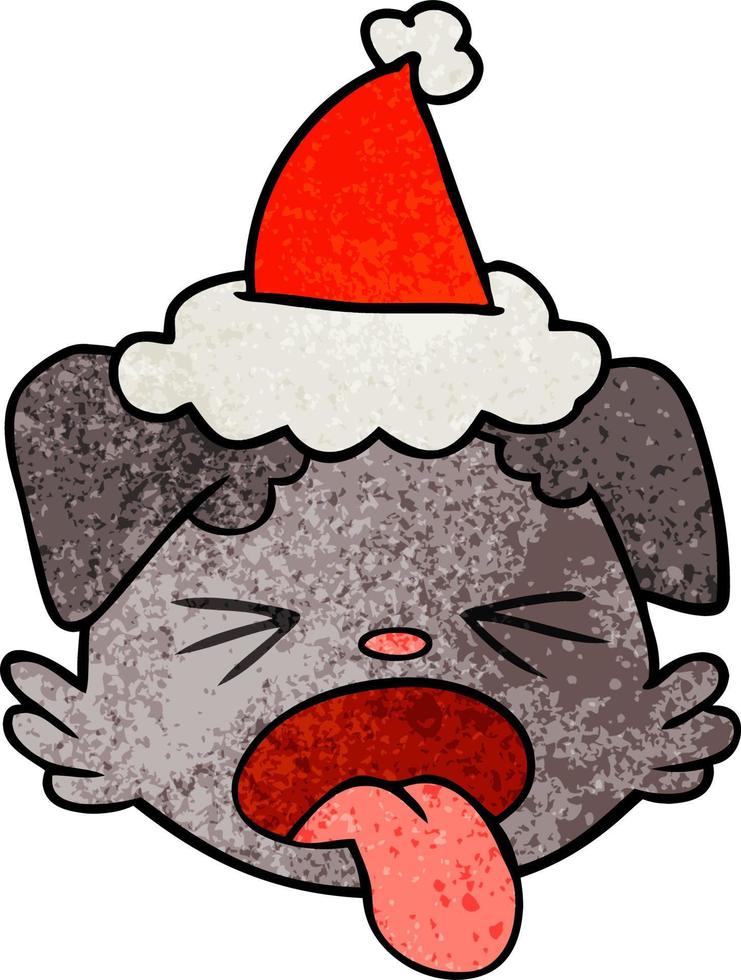 textured cartoon of a dog face wearing santa hat vector