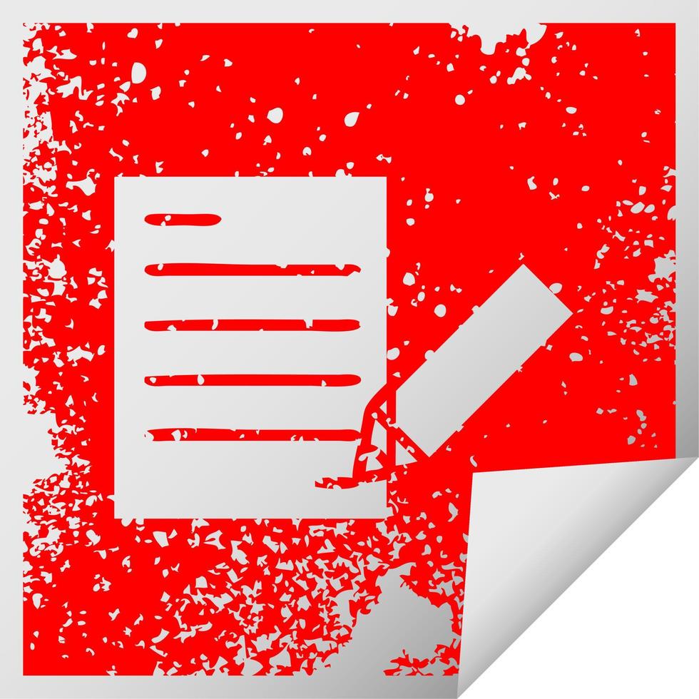 distressed square peeling sticker symbol of writing a document vector