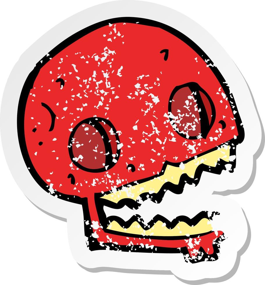 retro distressed sticker of a cartoon spooky skull vector