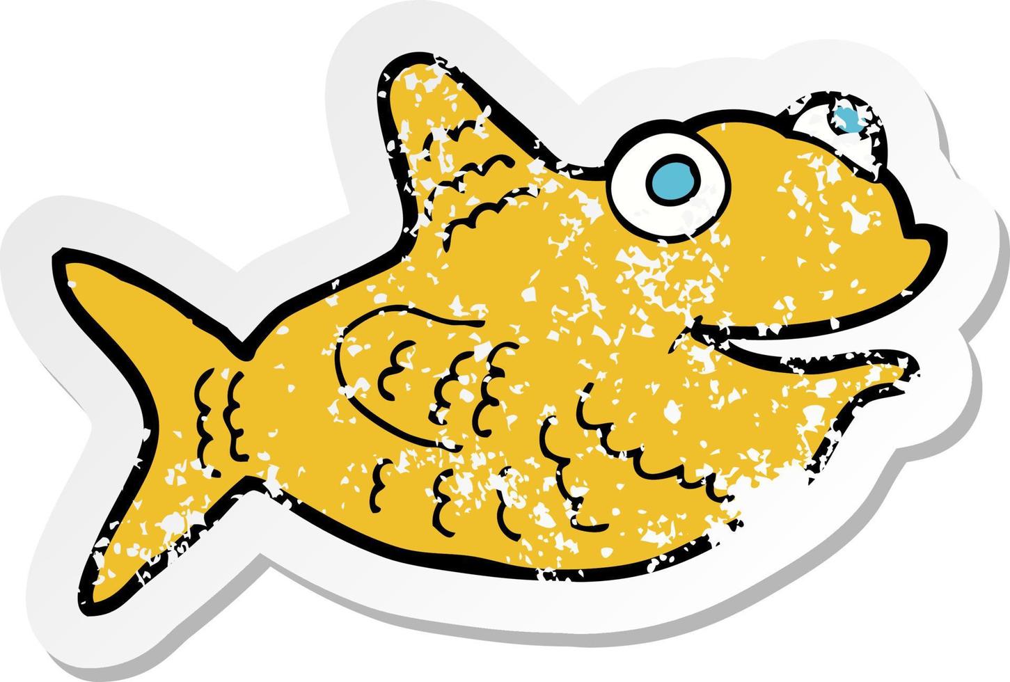 retro distressed sticker of a cartoon happy fish vector