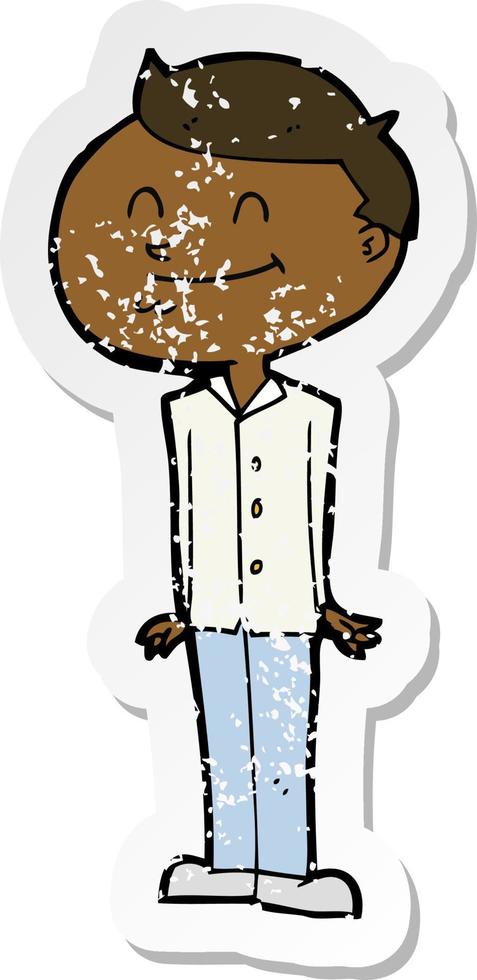 retro distressed sticker of a cartoon smiling man vector