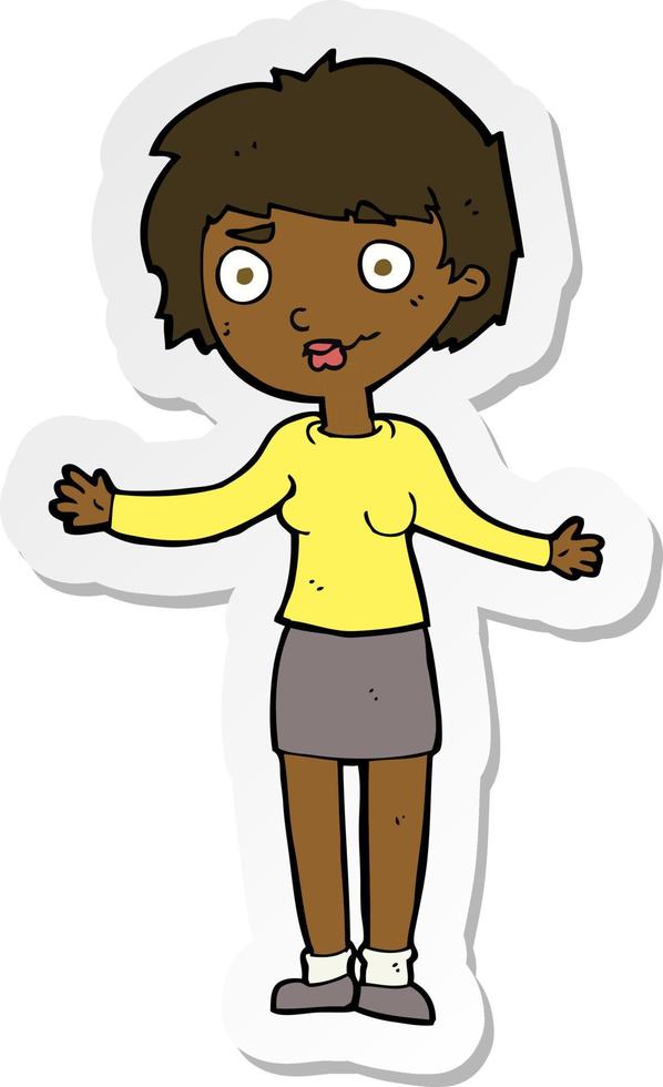 sticker of a cartoon confused woman vector