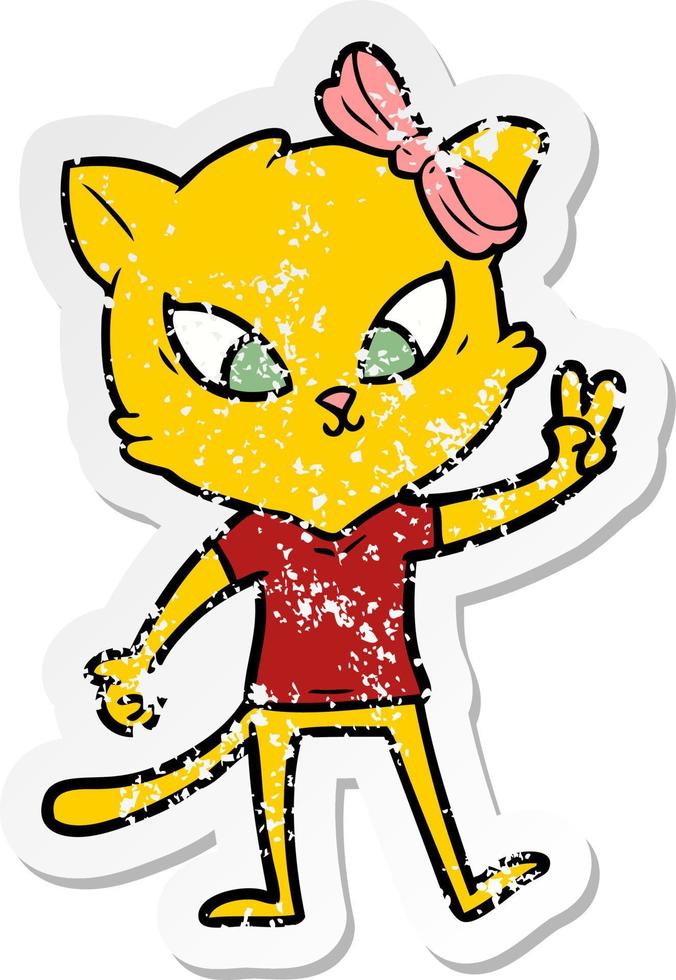 distressed sticker of a cartoon cat vector