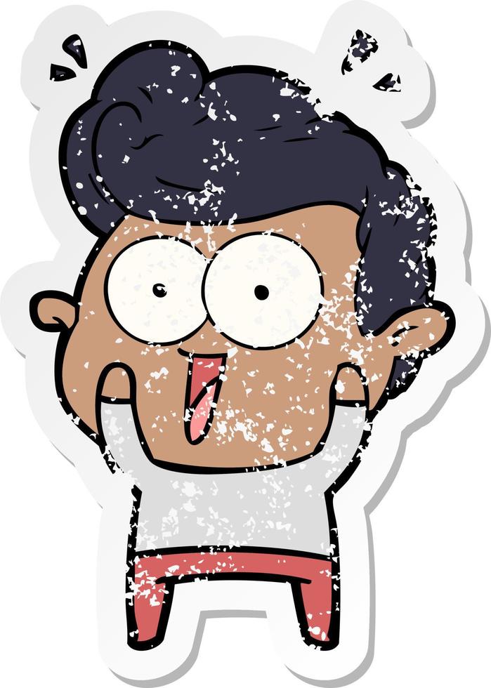 distressed sticker of a cartoon excited man vector