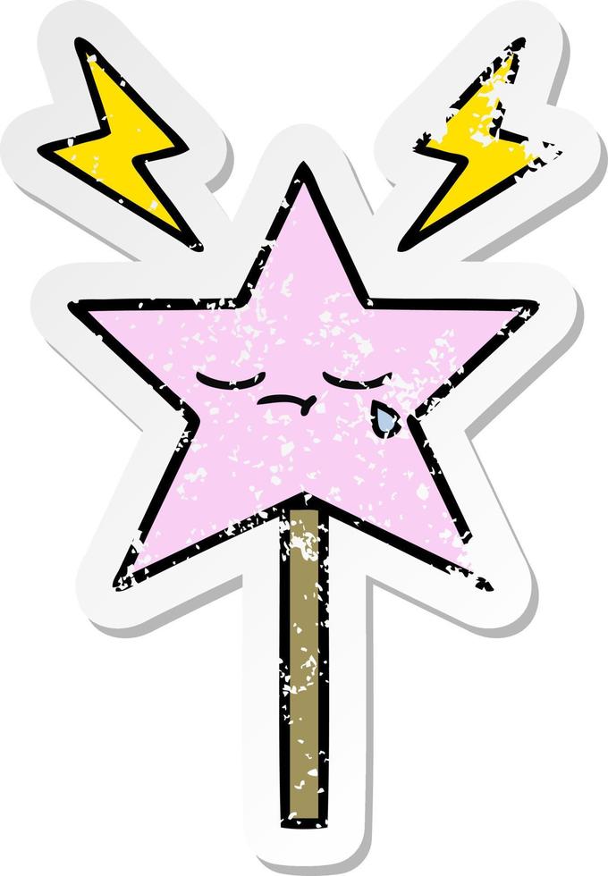distressed sticker of a cute cartoon magic wand vector