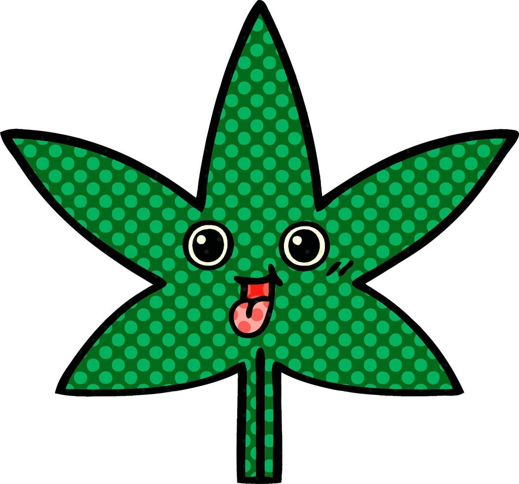 hoja de marihuana de dibujos animados de estilo cómic vector