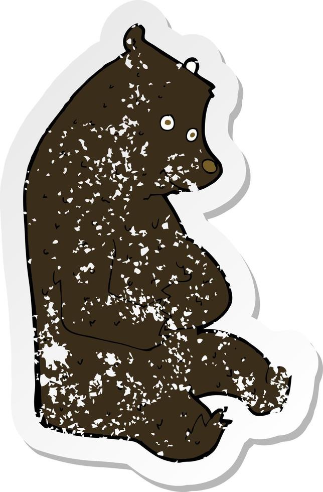 retro distressed sticker of a cartoon happy black bear vector