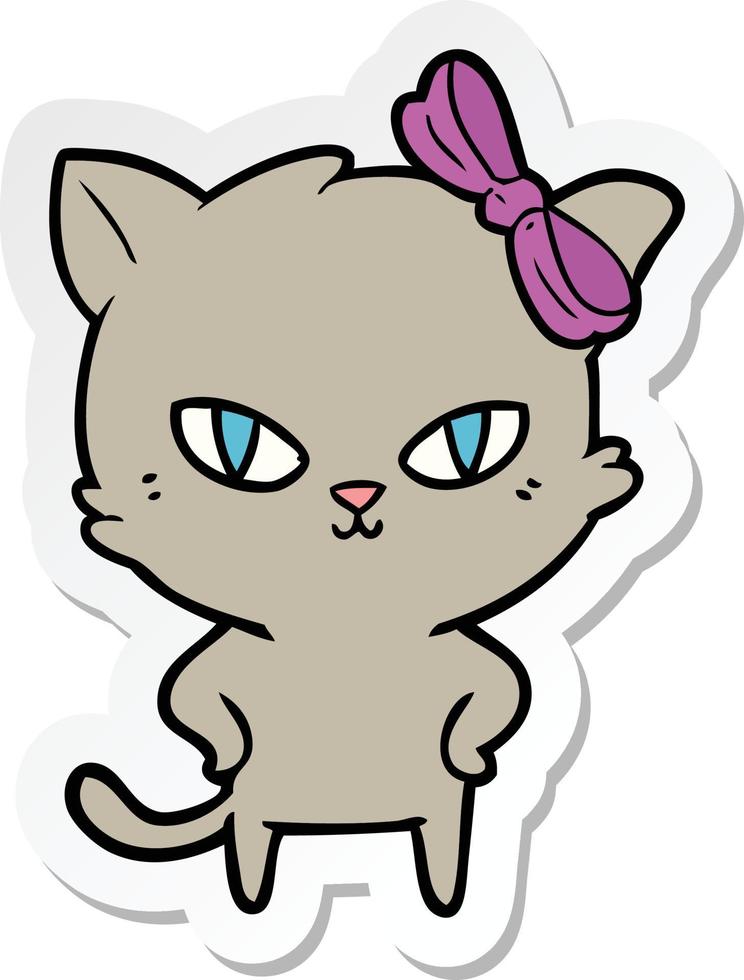 sticker of a cute cartoon cat vector