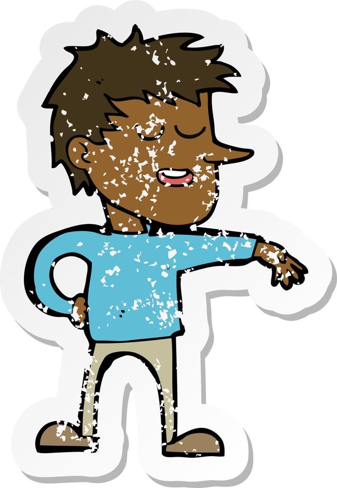 retro distressed sticker of a cartoon man making dismissive gesture vector