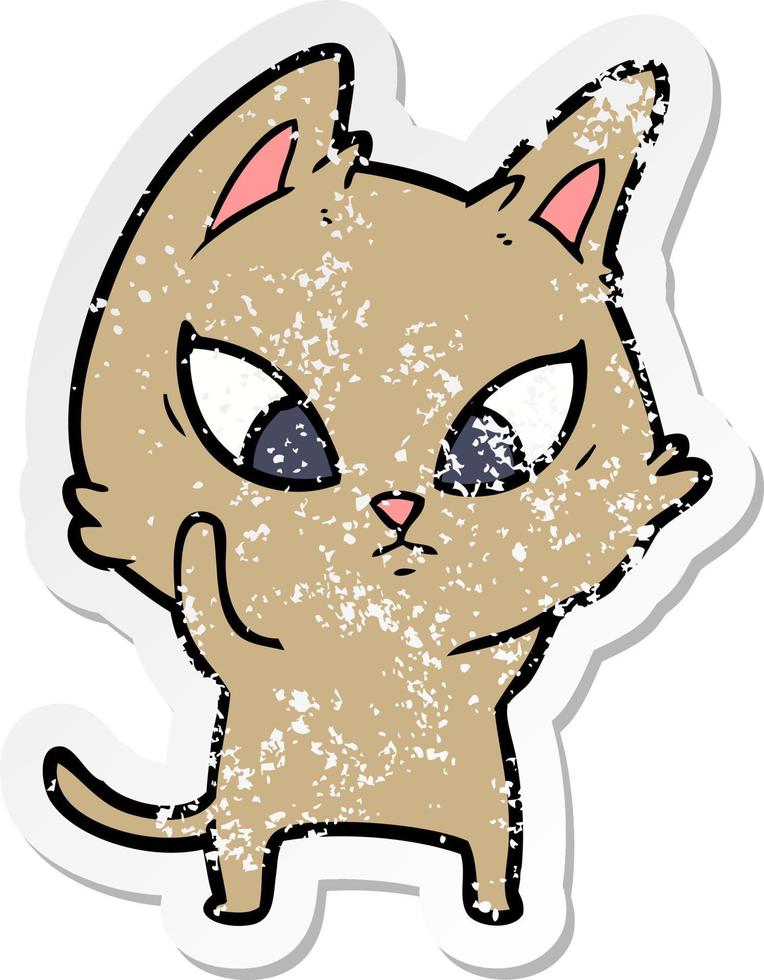 distressed sticker of a confused cartoon cat vector