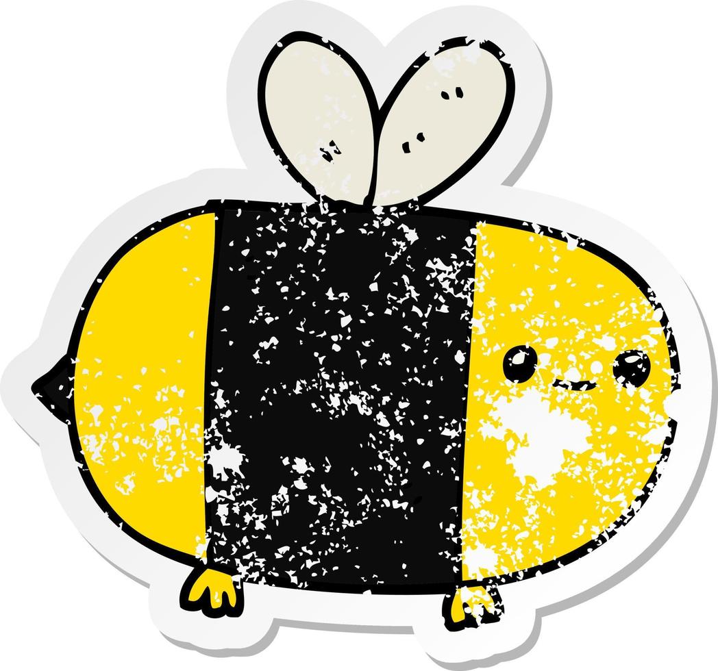 distressed sticker of a cute cartoon bee vector