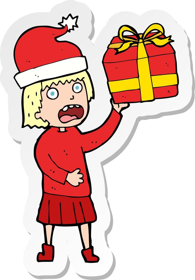 sticker of a cartoon woman getting ready for christmas vector