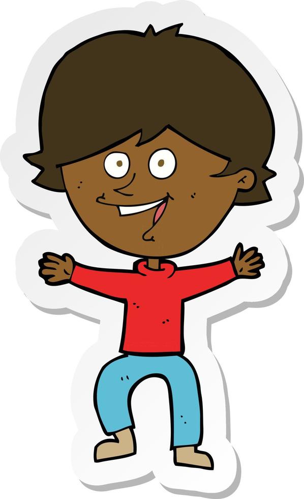 sticker of a cartoon happy boy laughing vector
