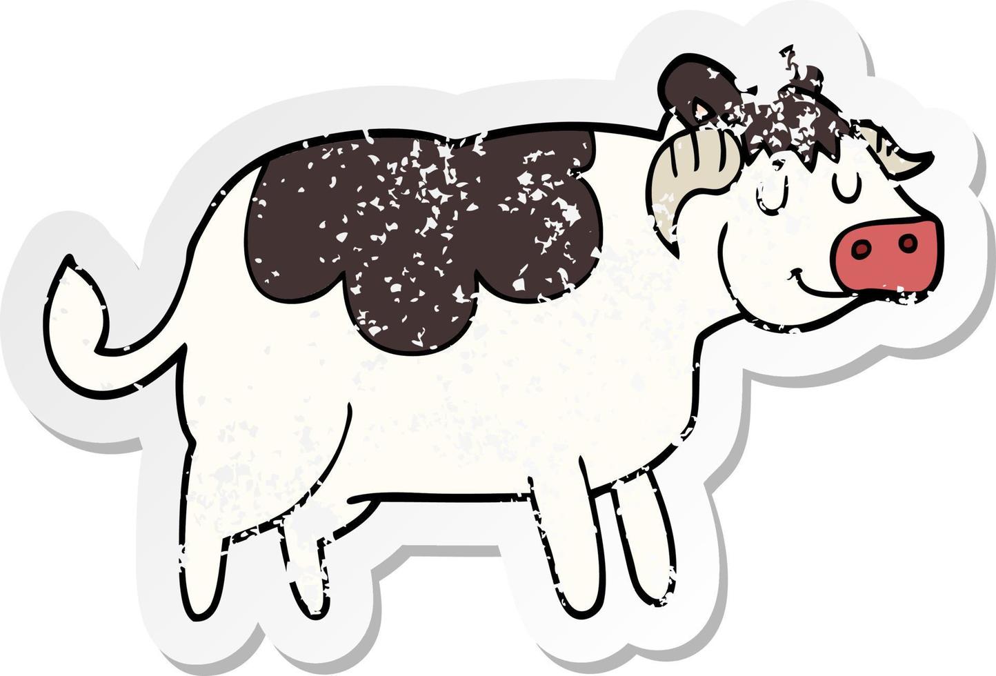 distressed sticker of a cartoon cow vector
