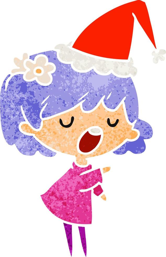 christmas retro cartoon of kawaii girl vector