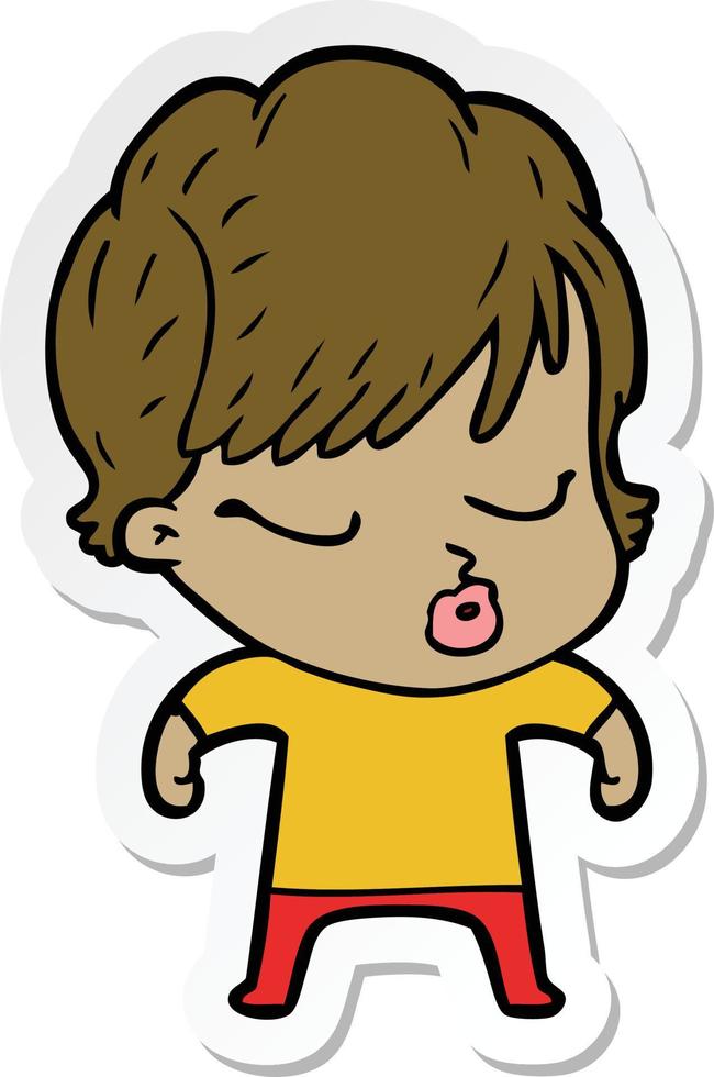 sticker of a cartoon woman with eyes shut vector