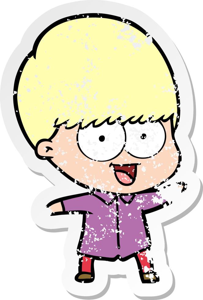 distressed sticker of a happy cartoon boy vector