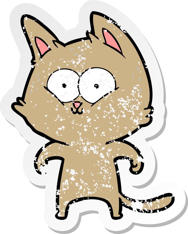 distressed sticker of a cartoon cat vector