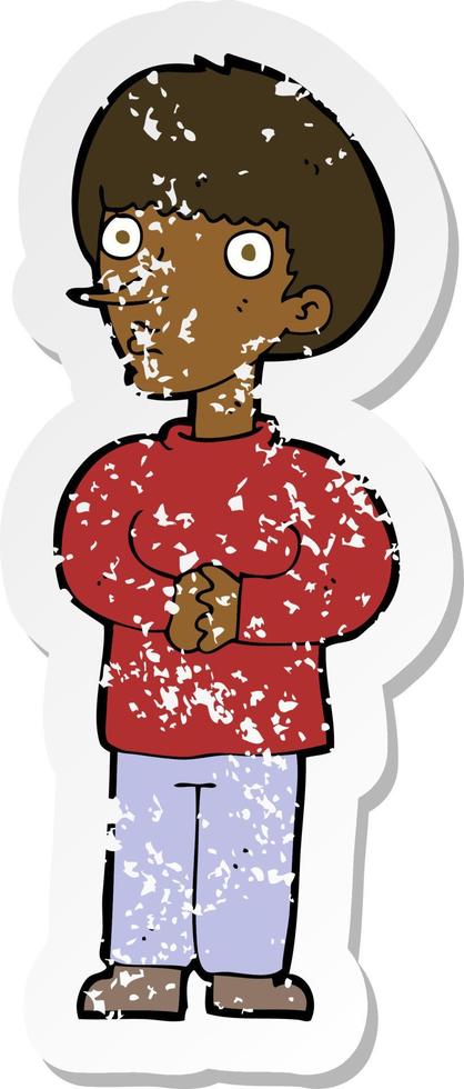 retro distressed sticker of a cartoon nervous man vector