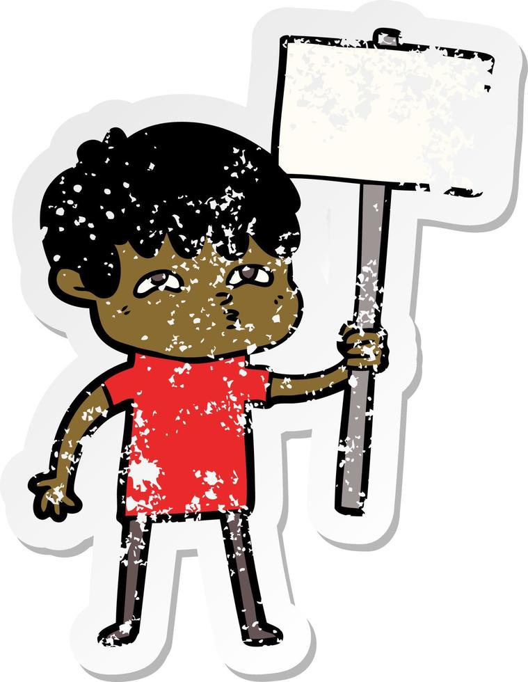distressed sticker of a cartoon curious man vector