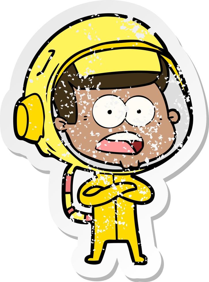 distressed sticker of a cartoon surprised astronaut vector