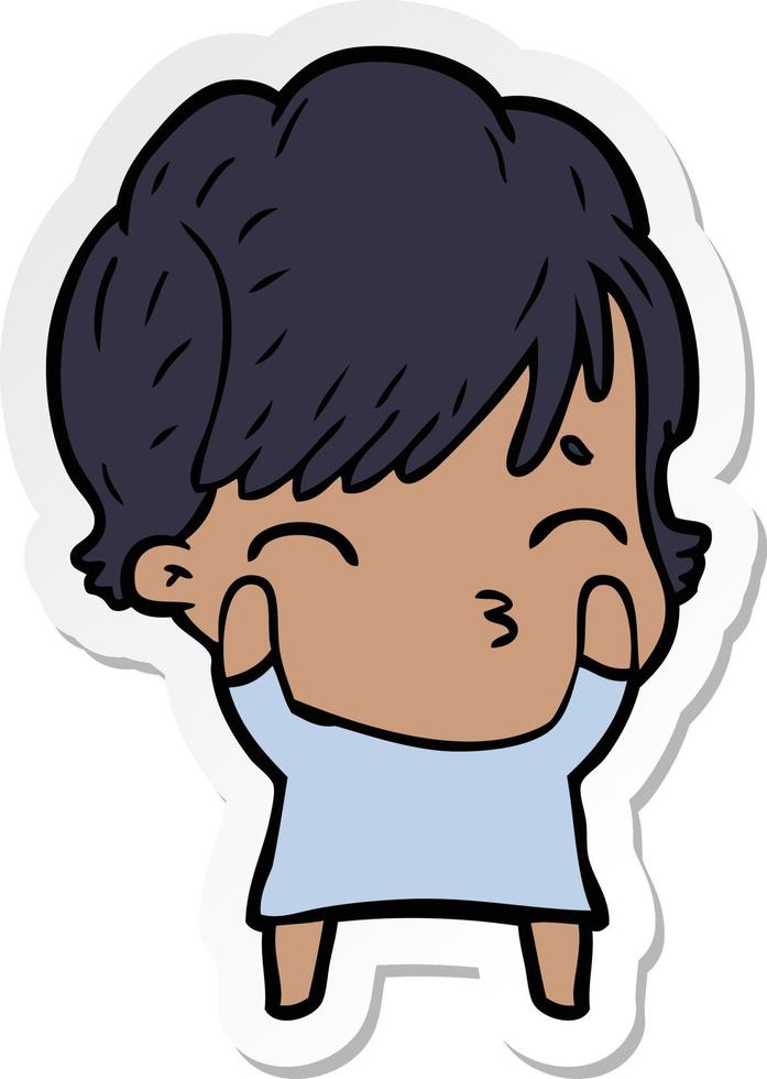 sticker of a cartoon woman thinking vector