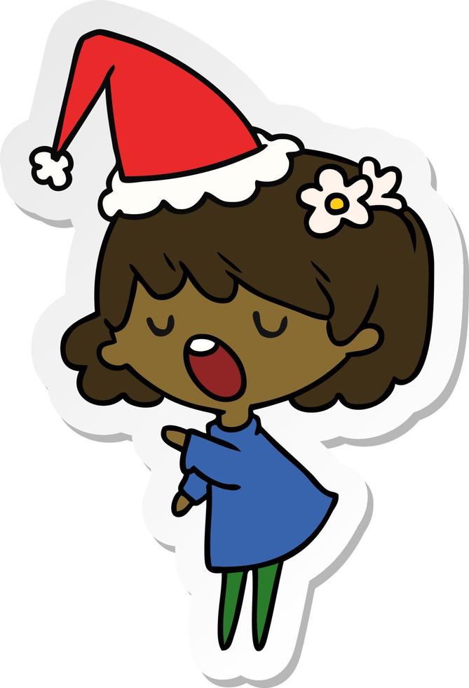 christmas sticker cartoon of kawaii girl vector