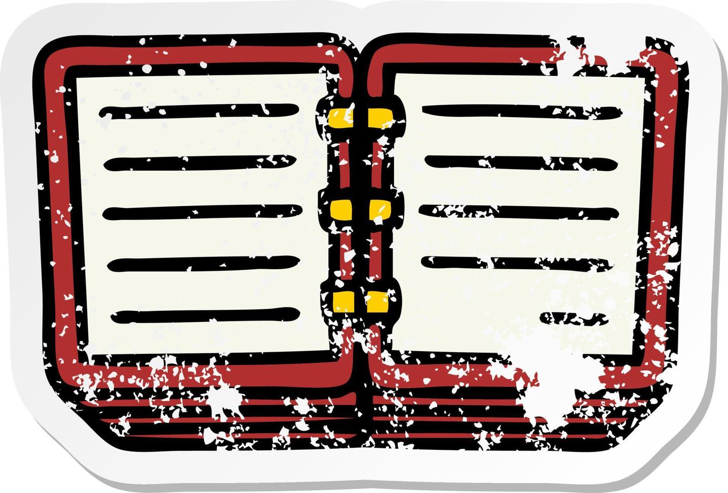 distressed sticker of a cute cartoon note book vector