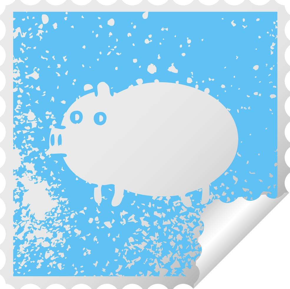 distressed square peeling sticker symbol fat pig vector