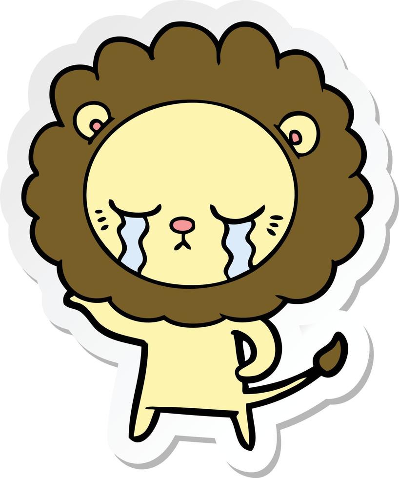 sticker of a crying cartoon lion vector