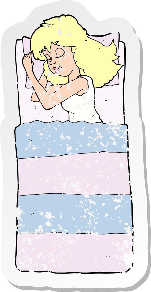 retro distressed sticker of a cartoon sleeping woman vector