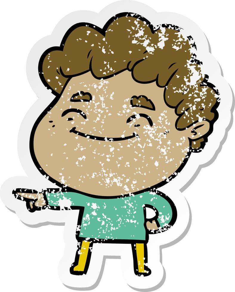 distressed sticker of a cartoon friendly man vector