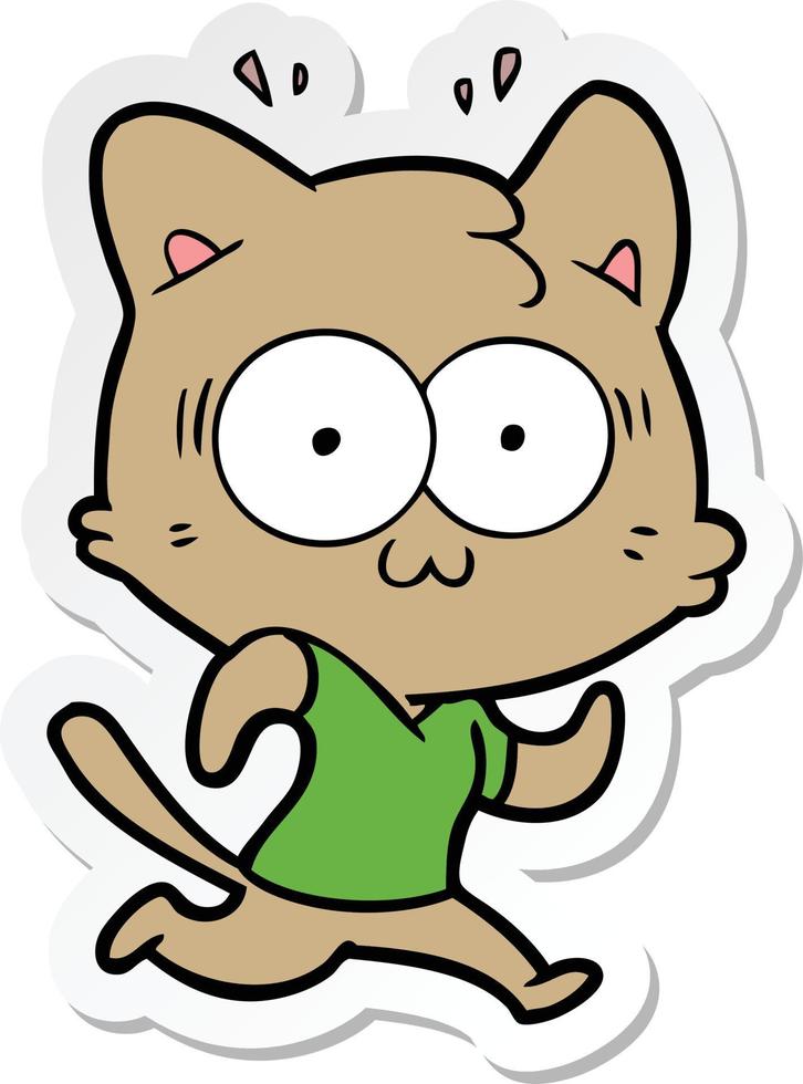 sticker of a cartoon surprised cat running vector