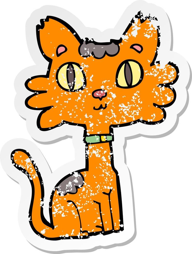 distressed sticker of a cartoon cat vector
