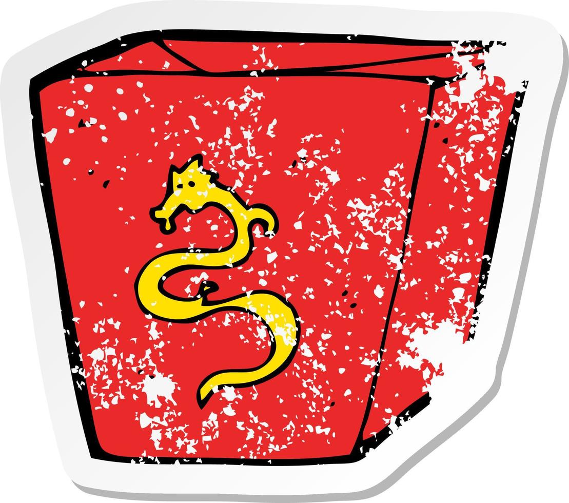 retro distressed sticker of a cartoon noodle box vector
