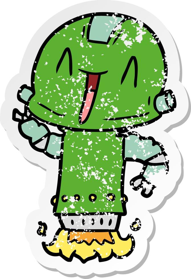 distressed sticker of a cartoon robot vector