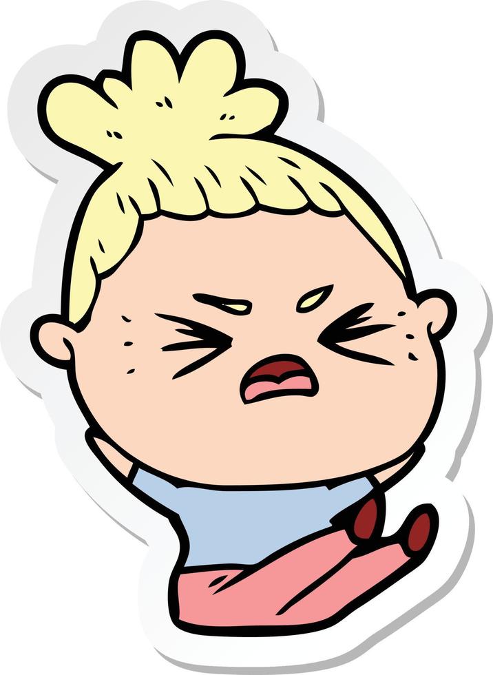 sticker of a cartoon angry woman vector