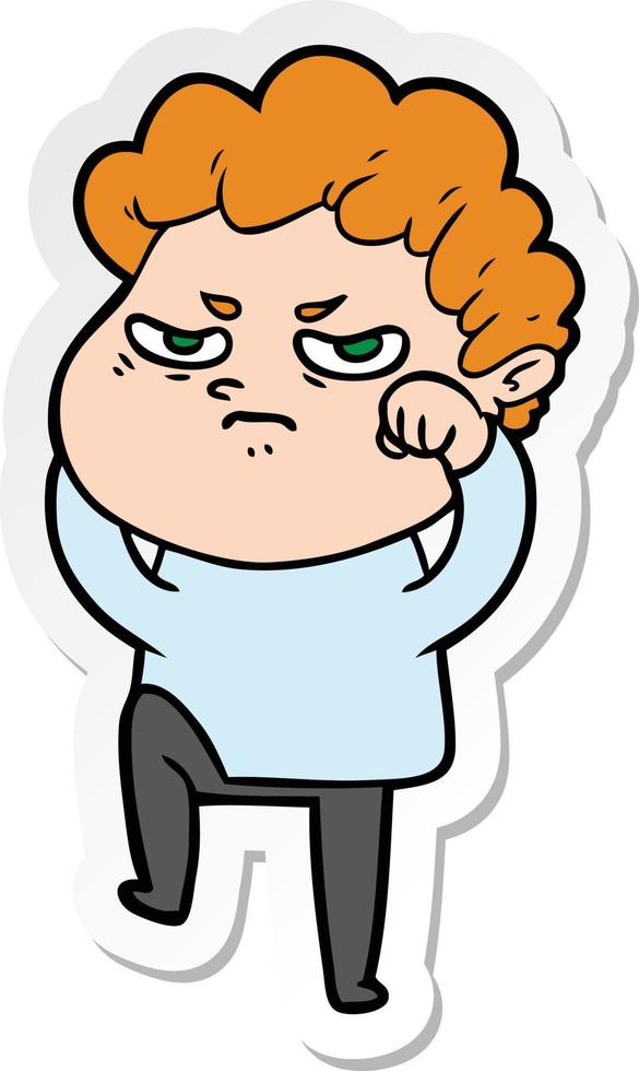 sticker of a cartoon angry man vector