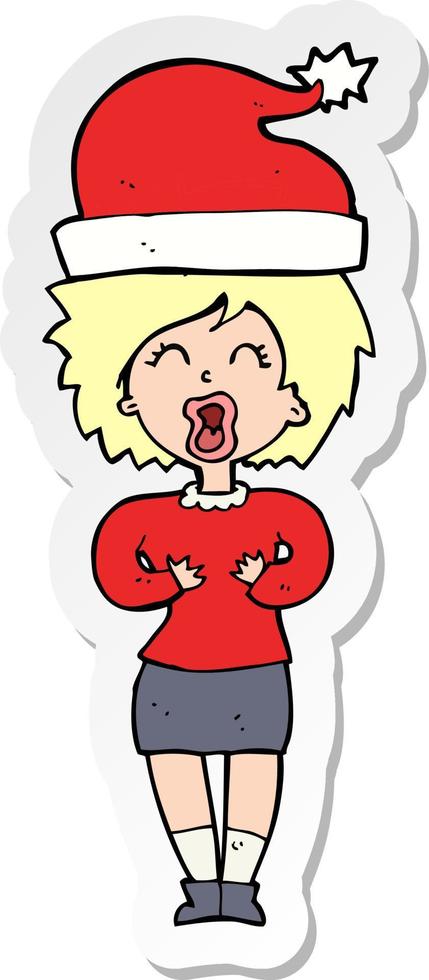sticker of a cartoon woman getting ready for christmas vector