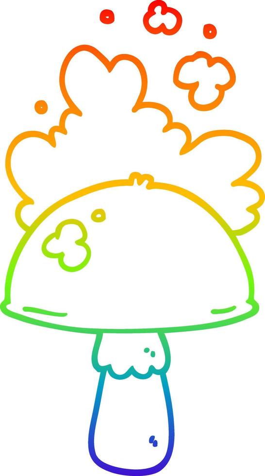 rainbow gradient line drawing cartoon mushroom with spore cloud vector